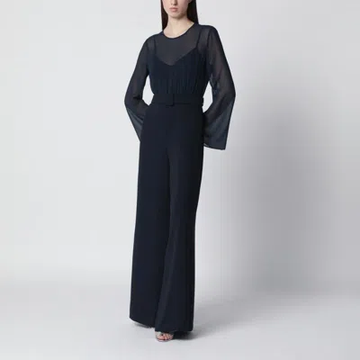 P.a.r.o.s.h Parosh Blue Jumpsuit With Belt In Black