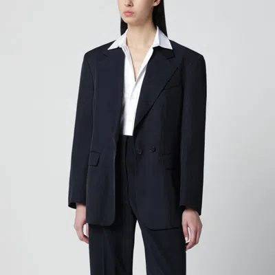 P.a.r.o.s.h Parosh Blue Linenblend Singlebreasted Jacket In Black