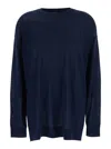 P.a.r.o.s.h Blue Crewneck Sweater With Asymmetric Hem In Wool And Cashmere Woman In Blue
