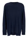 P.a.r.o.s.h Blue Crewneck Sweater With Asymmetric Hem In Wool And Cashmere Woman In Blu