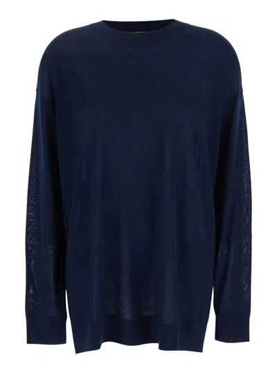 P.A.R.O.S.H BLUE LONG-SLEEVED CREWNECK SWEATER IN WOOL AND SILK BLEND WOMAN