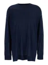 P.a.r.o.s.h Blue Crewneck Sweater With Asymmetric Hem In Wool And Cashmere Woman In Blue