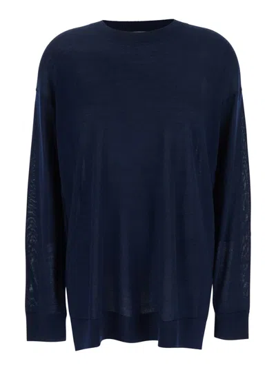 P.A.R.O.S.H BLUE LONG-SLEEVED CREWNECK SWEATER IN WOOL AND SILK BLEND WOMAN
