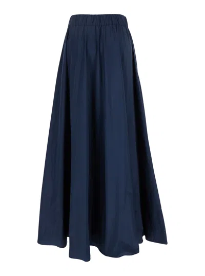 P.a.r.o.s.h Blue Midi Skirt With Elastic Waist And Ruffle Design In Tech Fabric Woman