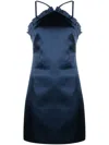 P.a.r.o.s.h . Ruffled Satin-finish Minidress In Navy Blue