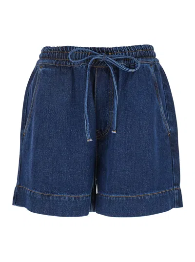 P.a.r.o.s.h Blue Shorts With Logo Patch On The Back In Stretch Denim Woman