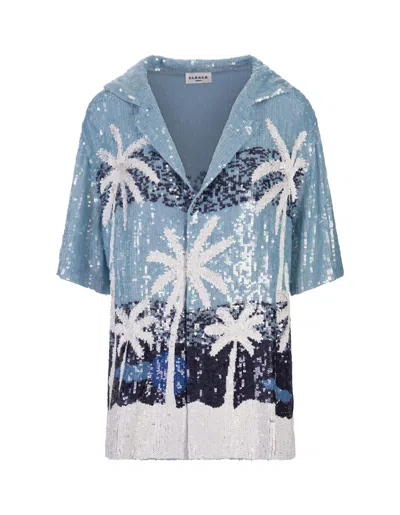 P.A.R.O.S.H BLUE TROPICAL PATTERNS CASUAL STYLE SHORT SLEEVES SHIRT