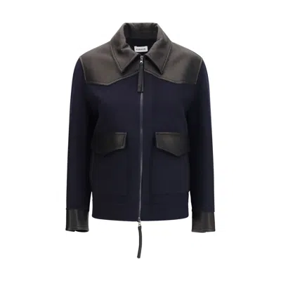 P.a.r.o.s.h Blue Wool Oves Aries Leather Jacket In Multi