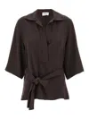 P.a.r.o.s.h Cady Belted V-neck Blouse In Brown