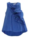 P.a.r.o.s.h Sleeveless Ruffle Detail Back Keyhole Top In Blue