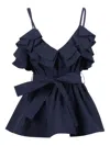 P.a.r.o.s.h Sleeveless Top V Neck Spaghetti Straps Tie In Blue