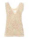 P.a.r.o.s.h Beige Top With Drop Neckline And All-over Applied Motif In Lace Woman In White