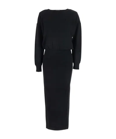 P.a.r.o.s.h . Boat-neck Long Sleeved Midi Dress In Black