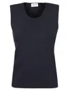 P.a.r.o.s.h Parosh Body-hugging Black Knitted Top With Classic Crew Neck In Blue
