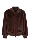 P.a.r.o.s.h . Faux Fur Bomber Jacket With Textured Appearance And Ribbed Details In Brown