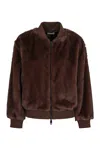 P.a.r.o.s.h . Faux Fur Bomber Jacket With Textured Appearance And Ribbed Details In Brown