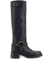 P.a.r.o.s.h Leather Stud Detail Calf-length Block Heel Boots In Black