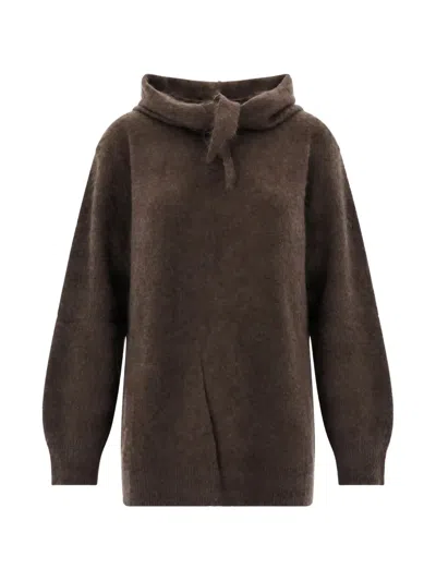 P.a.r.o.s.h Oversized Brown Sweater With Built-in Scarf Detail In Black