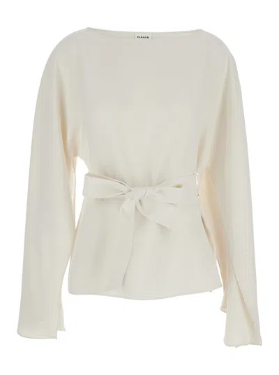 P.a.r.o.s.h . Bow-detailed Ruffle Sleeve Blouse In Metallic