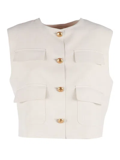 P.a.r.o.s.h Boxy Cropped Four Pocket Gilet Vest In Beige