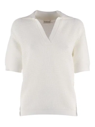 P.a.r.o.s.h Boxy Fit V Neck Knit Top In White