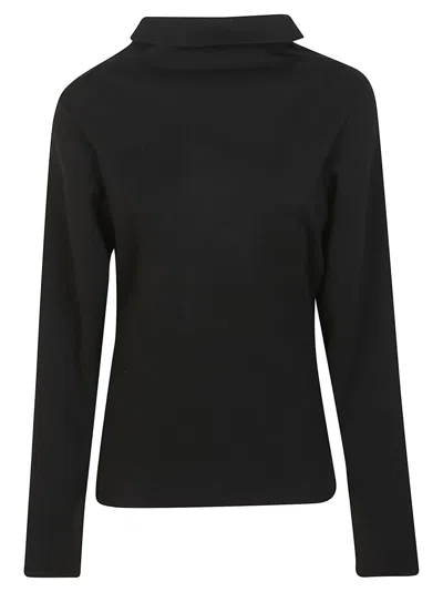 P.a.r.o.s.h . Boxy Fit Wool Blend Turtleneck With High Collar In Black