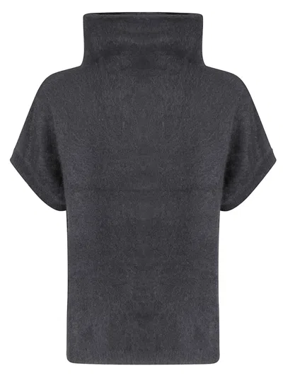 P.a.r.o.s.h Boxy Fuzzy Texture Sweater With High Neck In Gray