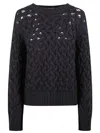 P.a.r.o.s.h Braided Knit Wool Sweater With Crewneck And Ribbed Details In Black