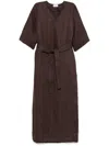 P.a.r.o.s.h V-neck Maxi Length Dress With Waist Tie In Brown