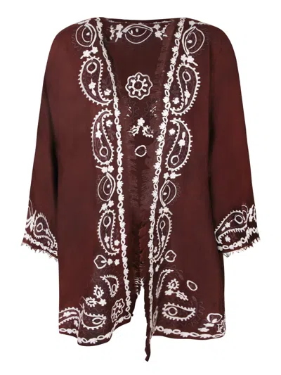 P.A.R.O.S.H BROWN CASHMERE EMBROIDERED CARDIGAN PAROSH