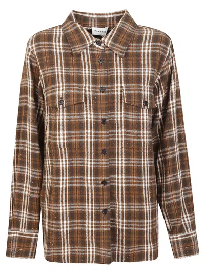 P.a.r.o.s.h . Brown Check Cotton Shirt With Rhinestone Embellishments