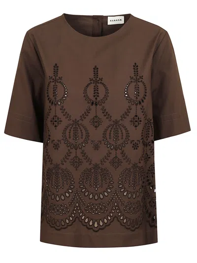 P.a.r.o.s.h Brown Cotton Poplin Top With Embroidered Detail
