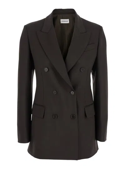 P.A.R.O.S.H BROWN DOUBLE-BREASTED JACKET WITH NOTCHED REVERS IN WOOL BLEND WOMAN
