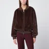 P.a.r.o.s.h . Brown Faux Fur Bomber Jacket With Zip In Brown