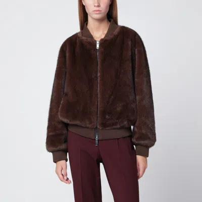 P.a.r.o.s.h . Brown Faux Fur Bomber Jacket With Zip