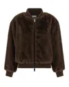P.a.r.o.s.h . Faux Fur Bomber Jacket With Textured Appearance And Ribbed Details In Brown