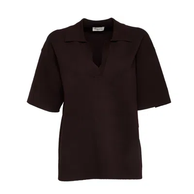 P.a.r.o.s.h Brown Half Sleeve Top With Collar And V-neckline In Black