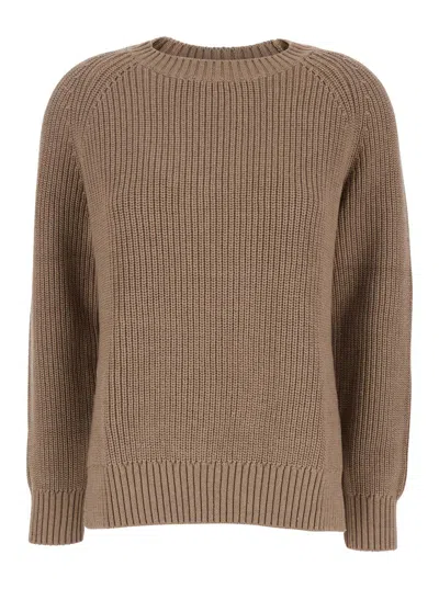 P.A.R.O.S.H BROWN KNIT CREWNECK SWEATER IN COTTON AND CASHMERE BLEND WOMAN