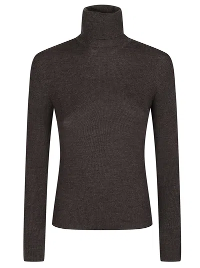 P.a.r.o.s.h Brown Long Turtle Neck Fitted Wool Turtleneck