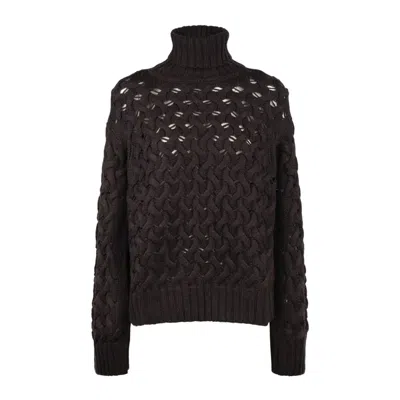 P.A.R.O.S.H P.A.R.O.S.H. BROWN MESH TURTLENECK SWEATER