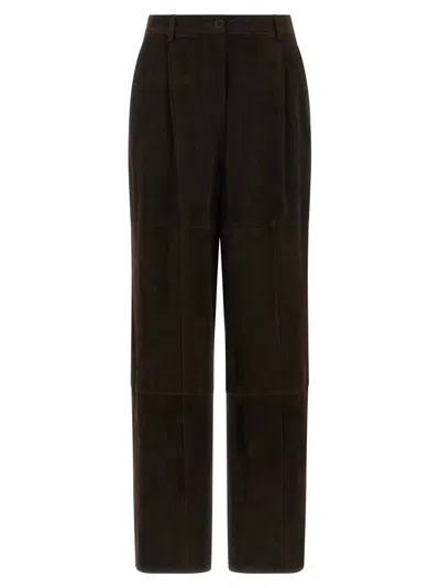 P.a.r.o.s.h Monet25w Panelled Pleated Suede Trousers In Brown