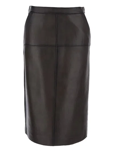P.a.r.o.s.h Parosh Brown Panelled Midi Skirt In Black