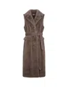 P.A.R.O.S.H BROWN PATHOS FAUX FUR LONG SLEEVELESS JACKET