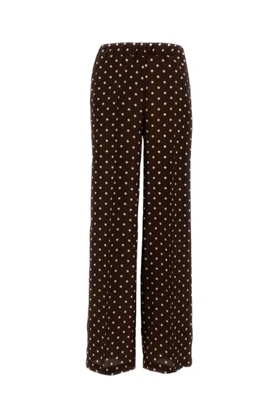 P.a.r.o.s.h Brown Polka Dot Silk Trousers With Wide Leg In Multi