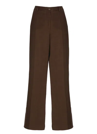 P.a.r.o.s.h Brown Raisa26 Linen-blend Chino Pants In Transparent