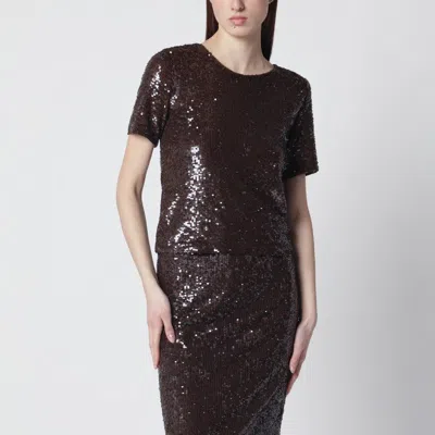 P.a.r.o.s.h Brown Sequin Knit Top In Multi