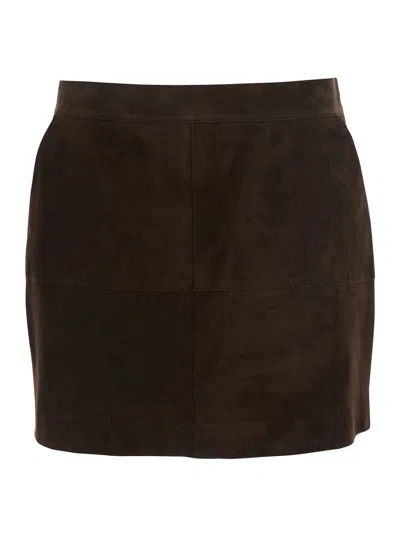 P.a.r.o.s.h Brown Short Skirt With Side Pockets In Suede Woman