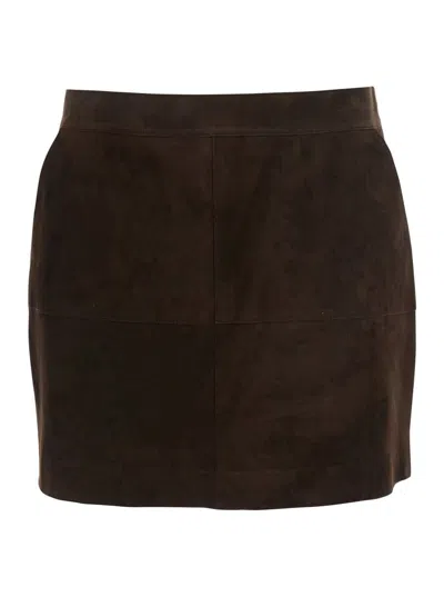 P.a.r.o.s.h Brown Short Skirt With Side Pockets In Suede Woman