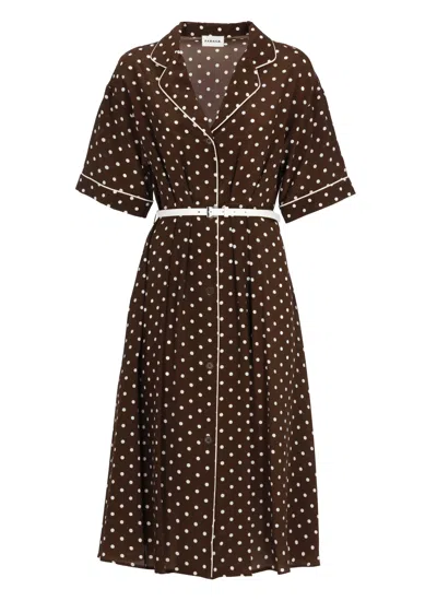 P.a.r.o.s.h Brown Silk Midi Dress With Polka Dot Pattern And Button Closure