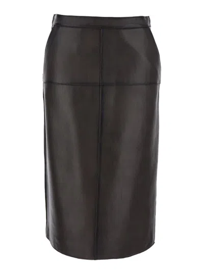 P.a.r.o.s.h Brown Skirt With Hidden Back Closure In Leather Woman In Black